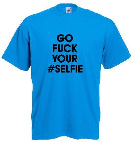 Tricou bleu, imprimat Selfie