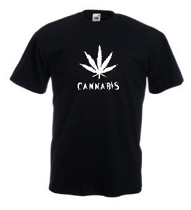 Tricou negru imprimat Cannabis