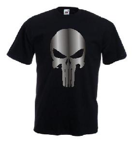 Tricou negru imprimat Punisher Metalic DTG